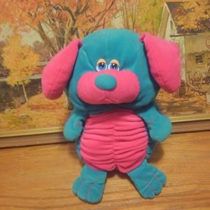 Vtg 80s 🐶 🔥 Plush Cute Dog Pink Blue 😊 11.5" Vintage Stuffed Animal Toy Puppy